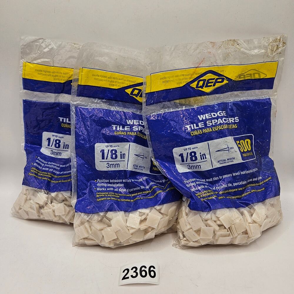 LOT OF 3 - 1500(500X3BAGS) QEP WEDGE TILE SPACER 1/8in NWT